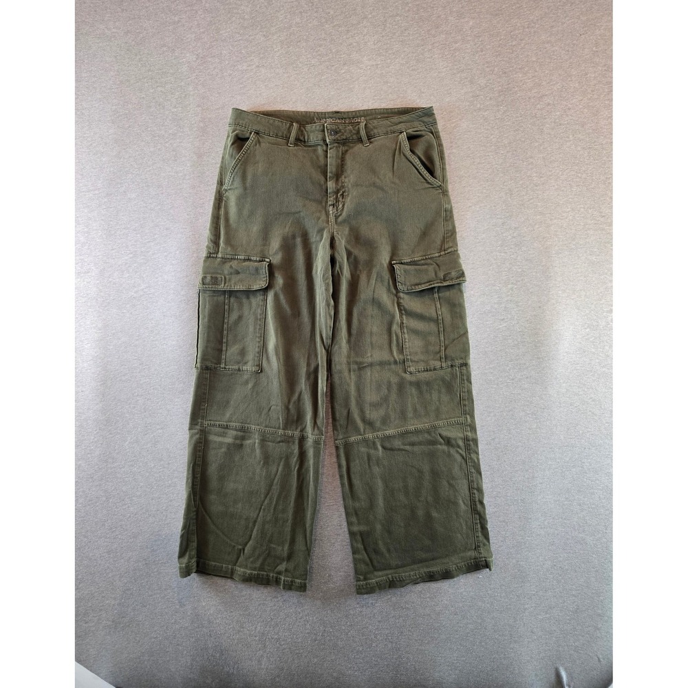 American Eagle Cargo Pants Womens 16 Olive High Rise Baggy Wide Leg Utility